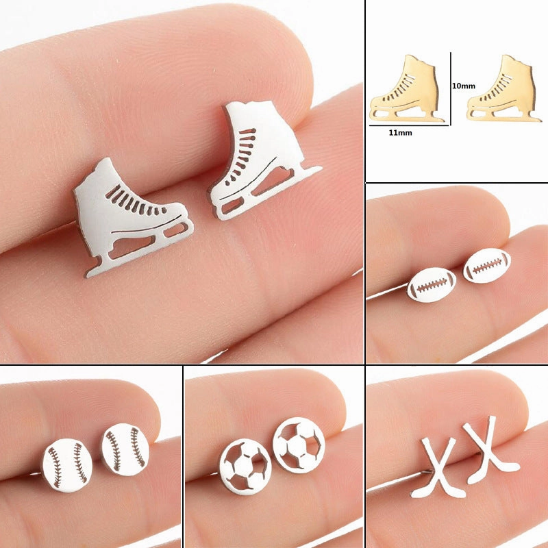 Wholesale skates sports soccer basketball stainless steel earrings