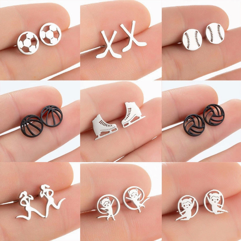 Wholesale skates sports soccer basketball stainless steel earrings
