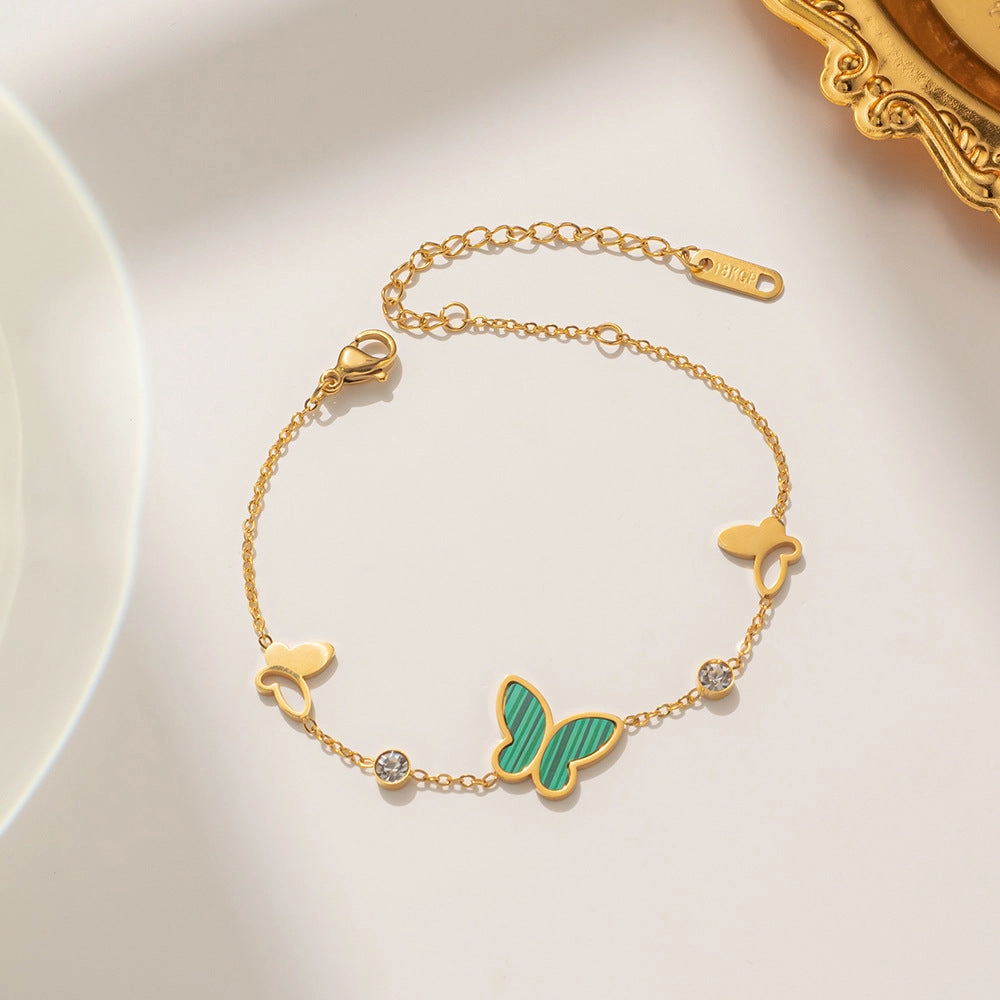 Wholesale Skeleton Mother-of-pearl Butterfly Titanium Steel Three-dimensional Diamond Bracelet
