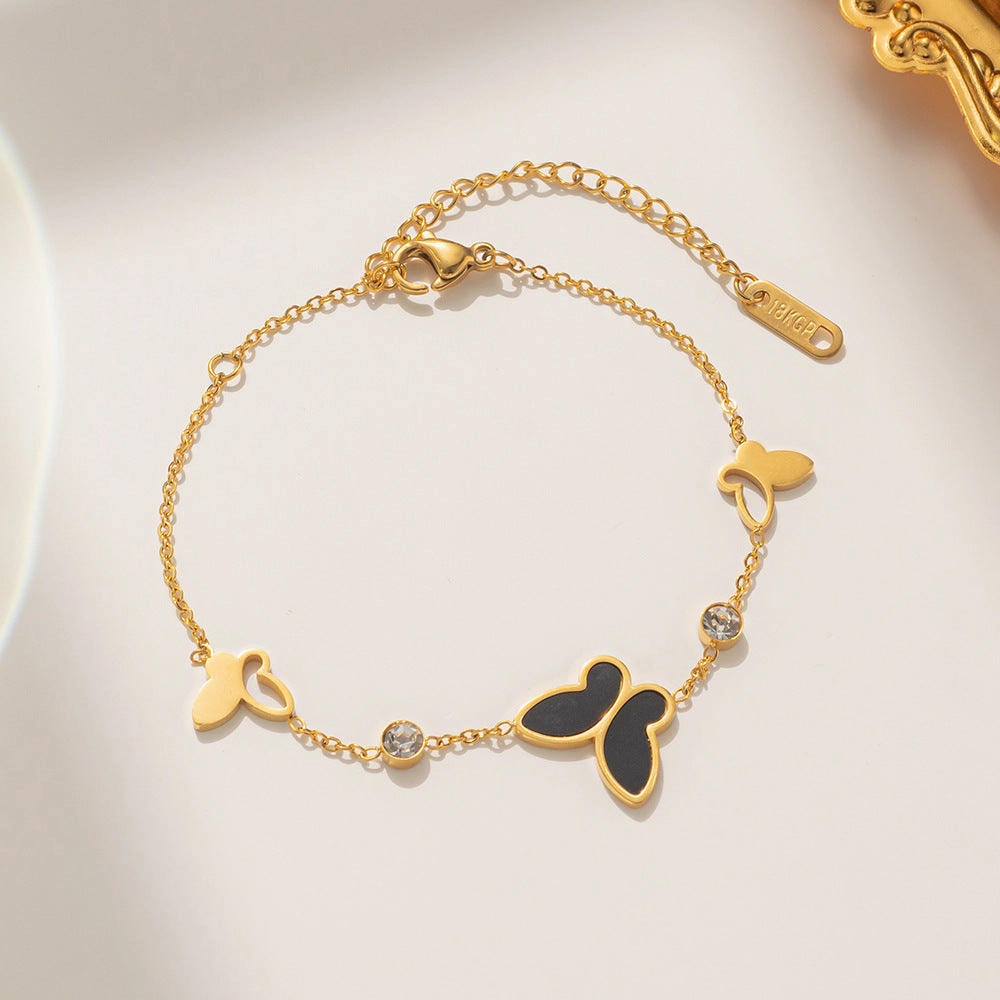Wholesale Skeleton Mother-of-pearl Butterfly Titanium Steel Three-dimensional Diamond Bracelet