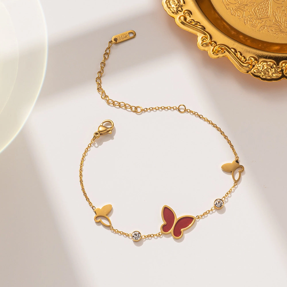 Wholesale Skeleton Mother-of-pearl Butterfly Titanium Steel Three-dimensional Diamond Bracelet