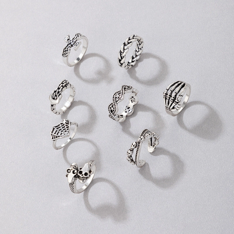 Wholesale Skull Claws Vintage Eight-Piece Set Alloy Ring
