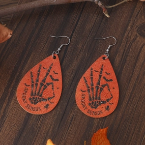 Wholesale Skull Hand Water Drop Double Sided PU Leather Earrings