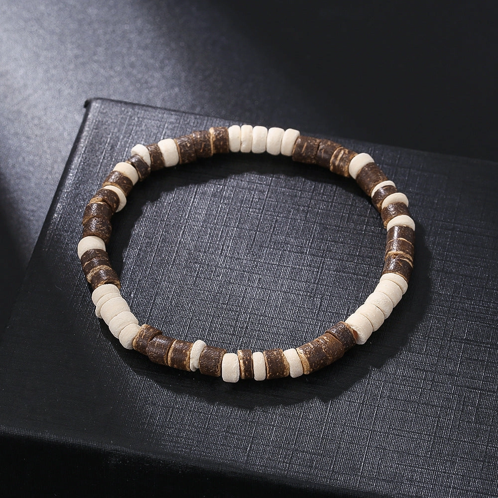 Wholesale Skull Retro Style Turquoise Wood Beads Coconut Shell Bracelet
