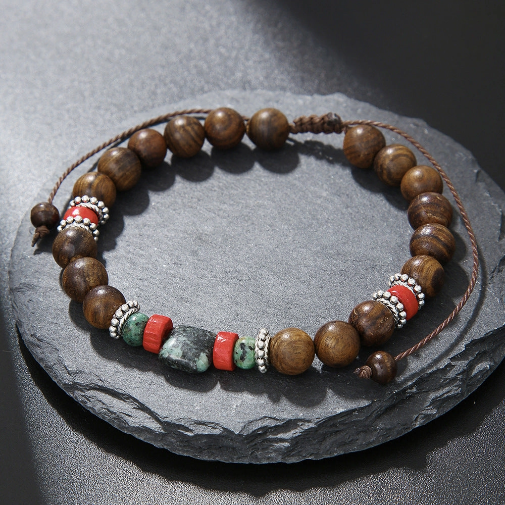Wholesale Skull Retro Style Turquoise Wood Beads Coconut Shell Bracelet