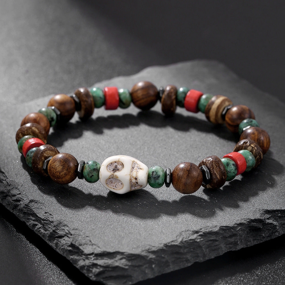 Wholesale Skull Retro Style Turquoise Wood Beads Coconut Shell Bracelet