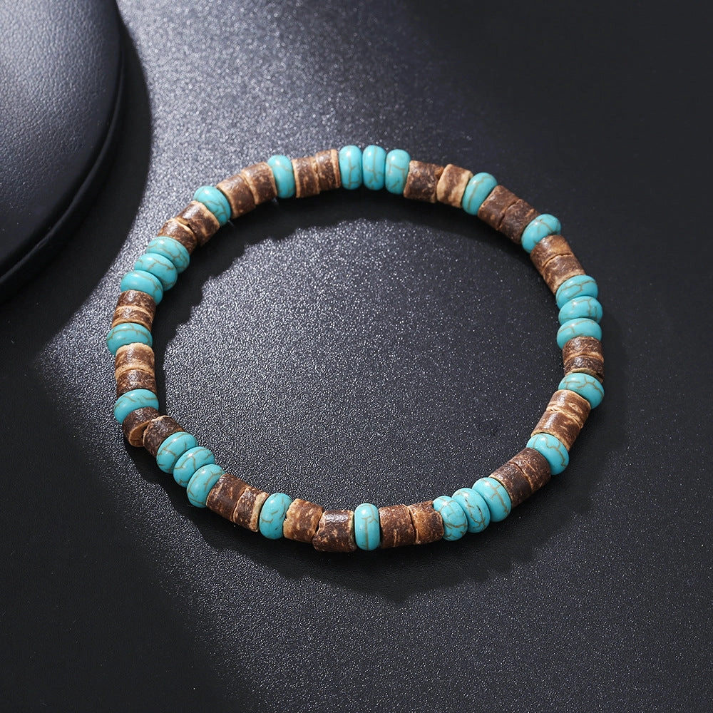 Wholesale Skull Retro Style Turquoise Wood Beads Coconut Shell Bracelet