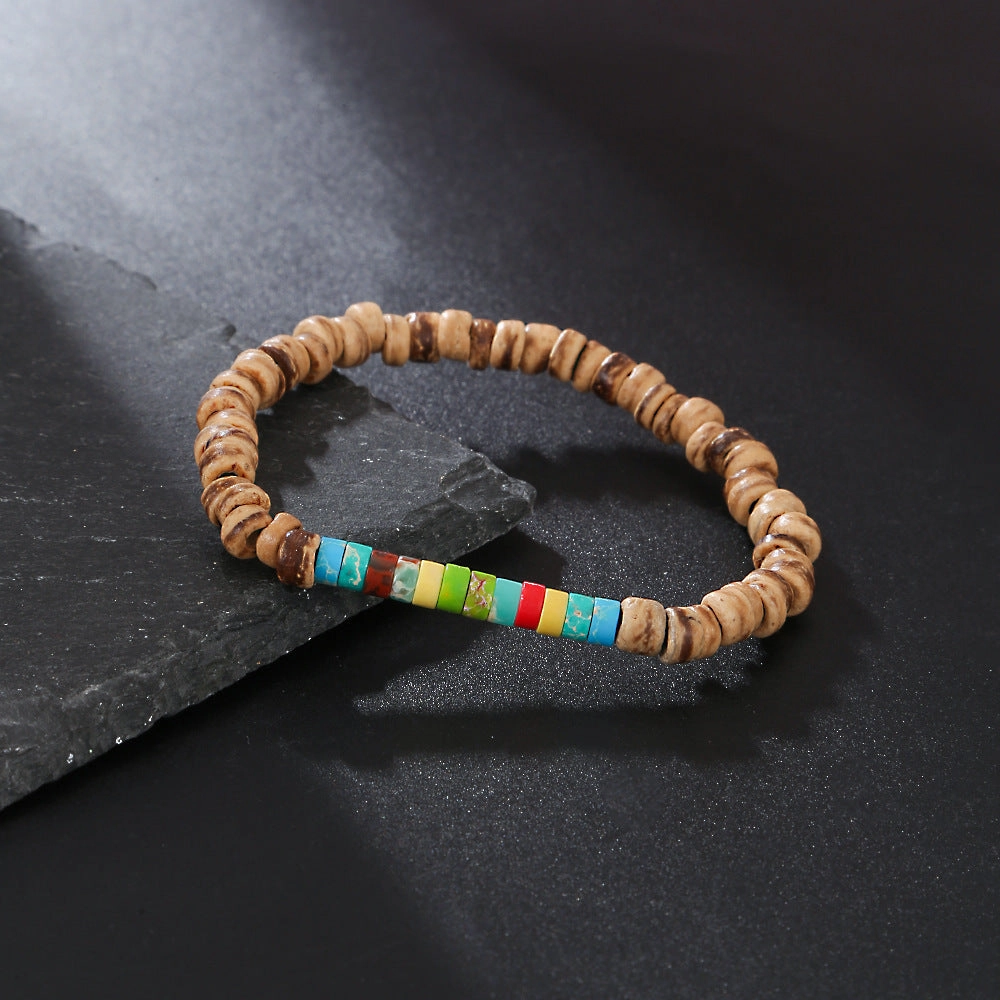 Wholesale Skull Retro Style Turquoise Wood Beads Coconut Shell Bracelet