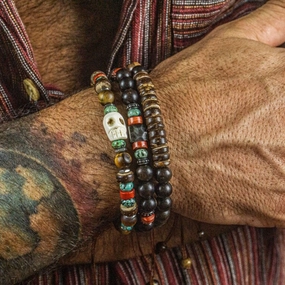 Wholesale Skull Retro Style Turquoise Wood Beads Coconut Shell Bracelet