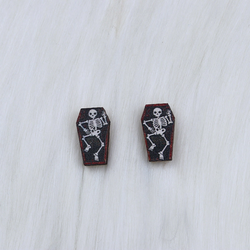 Wholesale Skull Spider Ghost Wood Earrings