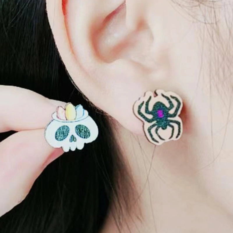 Wholesale Skull Spider Ghost Wood Earrings