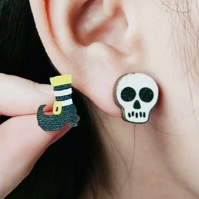 Wholesale Skull Spider Ghost Wood Earrings