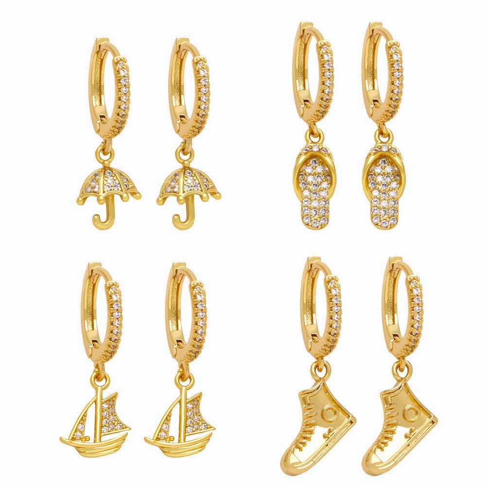 Wholesale Slipper Umbrella Pendant Copper Earrings