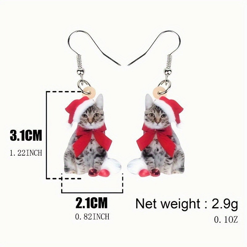 Wholesale Small Cute Christmas Cat Acrylic Holiday Earrings