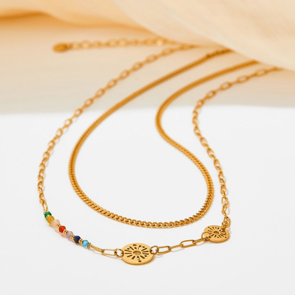 Wholesale Small Daisy Circle Sunflower Stainless Steel Gold Plated Necklace