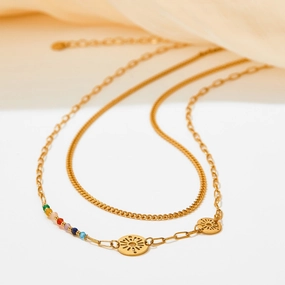Wholesale Small Daisy Circle Sunflower Stainless Steel Gold Plated Necklace