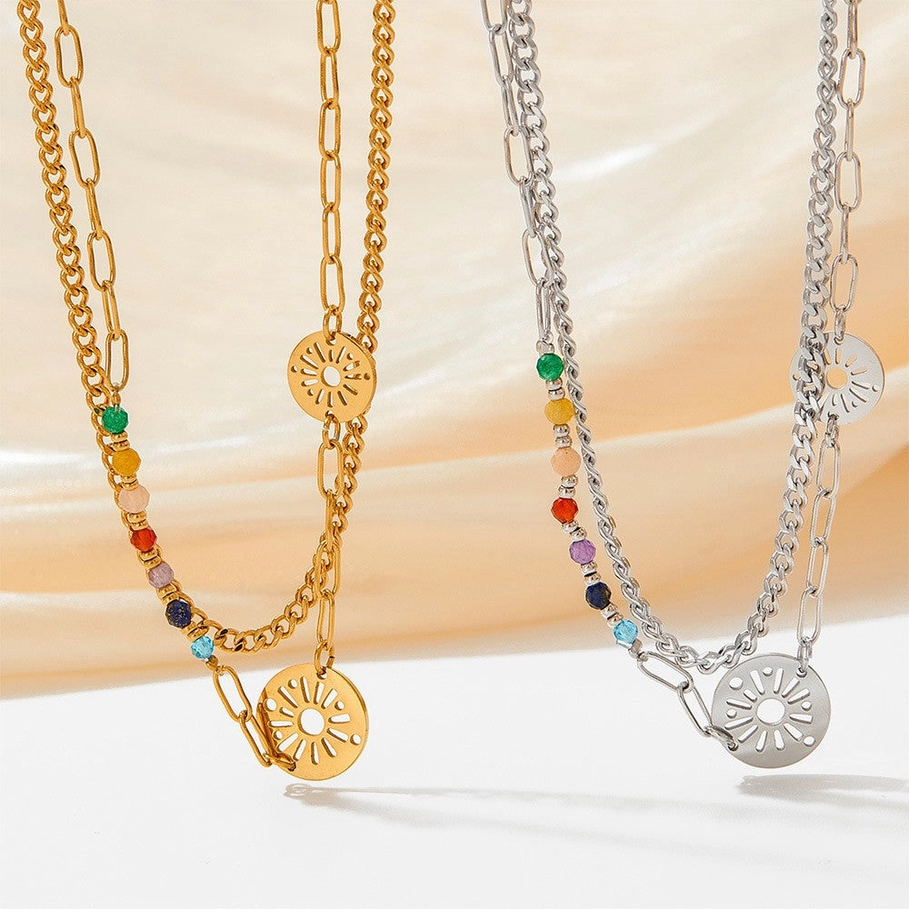 Wholesale Small Daisy Circle Sunflower Stainless Steel Gold Plated Necklace