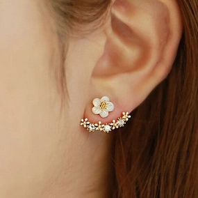 Wholesale small daisy flower rear hanging alloy earrings