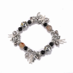 Wholesale Small Elephant Dragonfly Pendant Tassel Natural Crystal Stone Alloy Bracelet