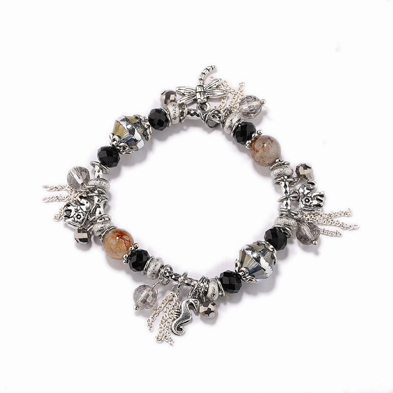 Wholesale Small Elephant Dragonfly Pendant Tassel Natural Crystal Stone Alloy Bracelet