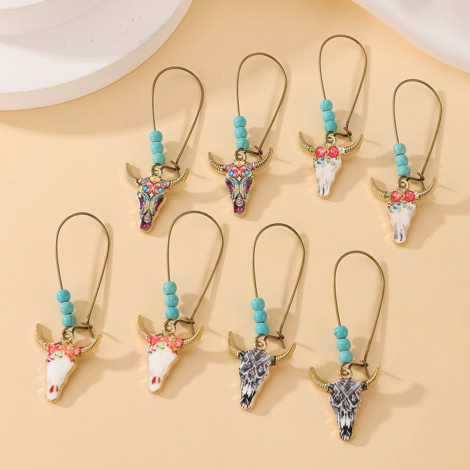 Wholesale Small ethnic style personalized bull head earrings