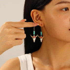 Wholesale Small ethnic style personalized bull head earrings