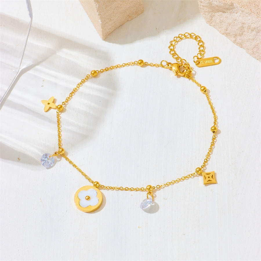 Wholesale Small Flower Titanium Steel Necklace Bracelet Set