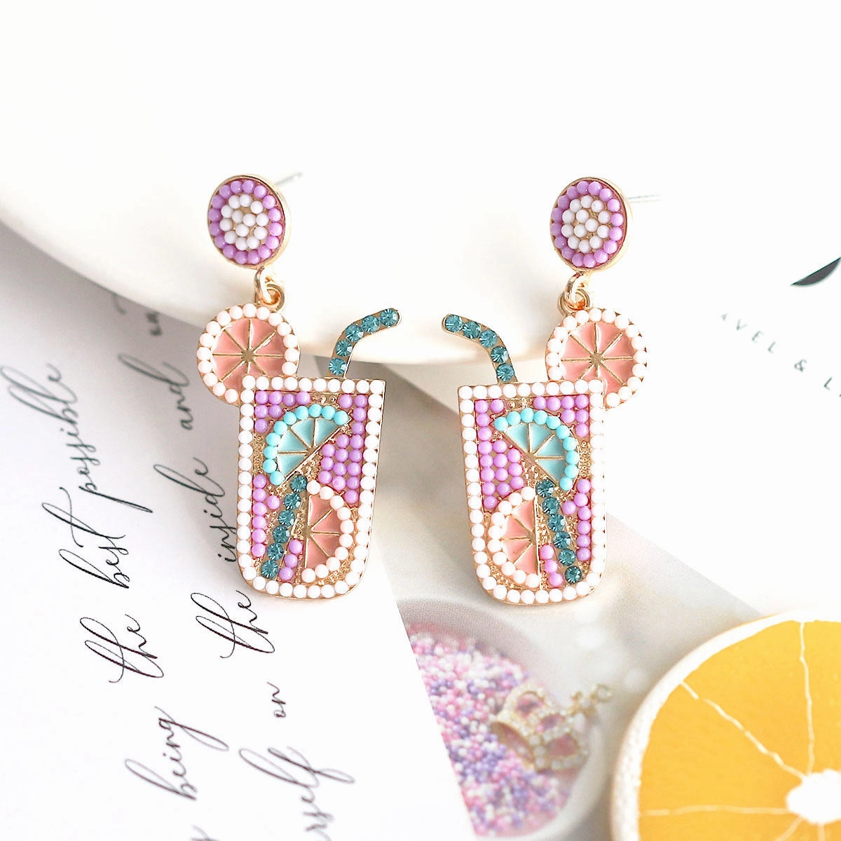 Wholesale Small Fresh Fruit Drink Rice Bead Earrings