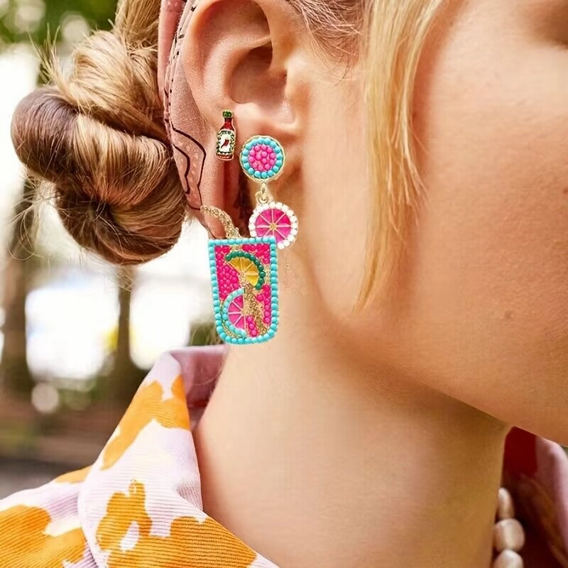Wholesale Small Fresh Fruit Drink Rice Bead Earrings