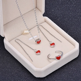 Wholesale Small Red Heart Copper Necklace Set