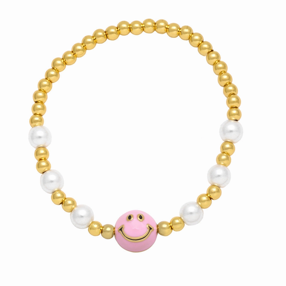 Wholesale Smiley Beaded Elastic Cord Bracelet