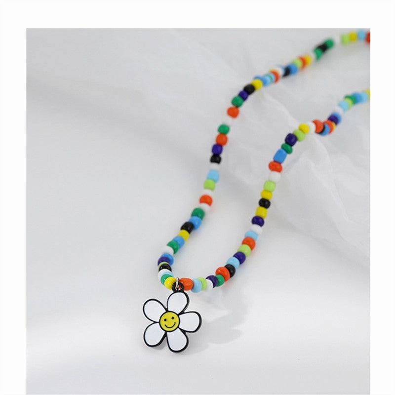 Wholesale Smiley Flowers Colorful Beaded Necklaces