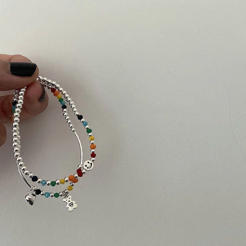 Wholesale Smiley Rainbow Bear Heart Beaded Bracelet