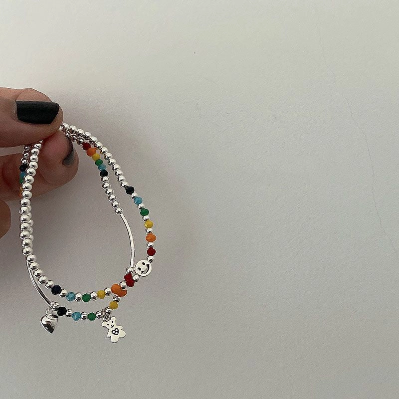 Wholesale Smiley Rainbow Bear Heart Beaded Bracelet