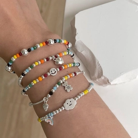 Wholesale Smiley Rainbow Bear Heart Beaded Bracelet