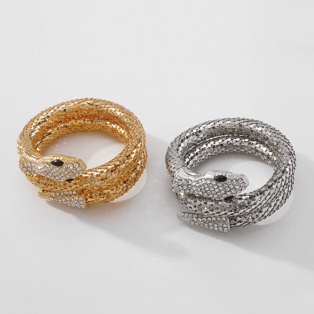 Wholesale Snake Micro-paved Rhinestone Wrap Alloy Bracelet