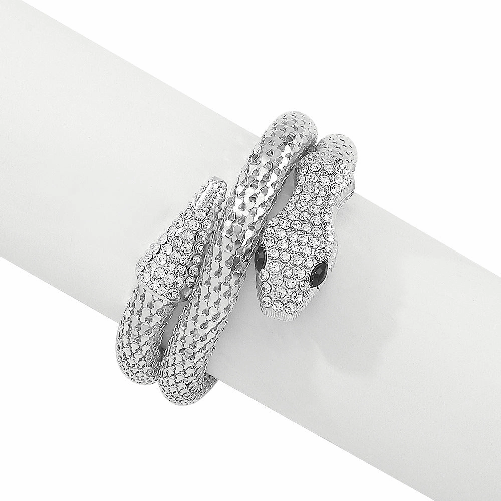 Wholesale Snake Micro-paved Rhinestone Wrap Alloy Bracelet