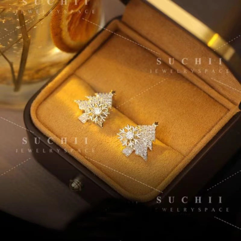 Wholesale Snowflake Christmas Tree Copper Earrings
