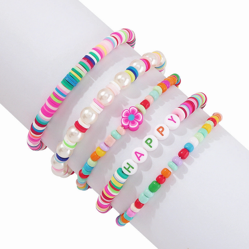 Wholesale Snowman Taichi Flower Elements Imitation Pearl Resin Alphabet Bracelet