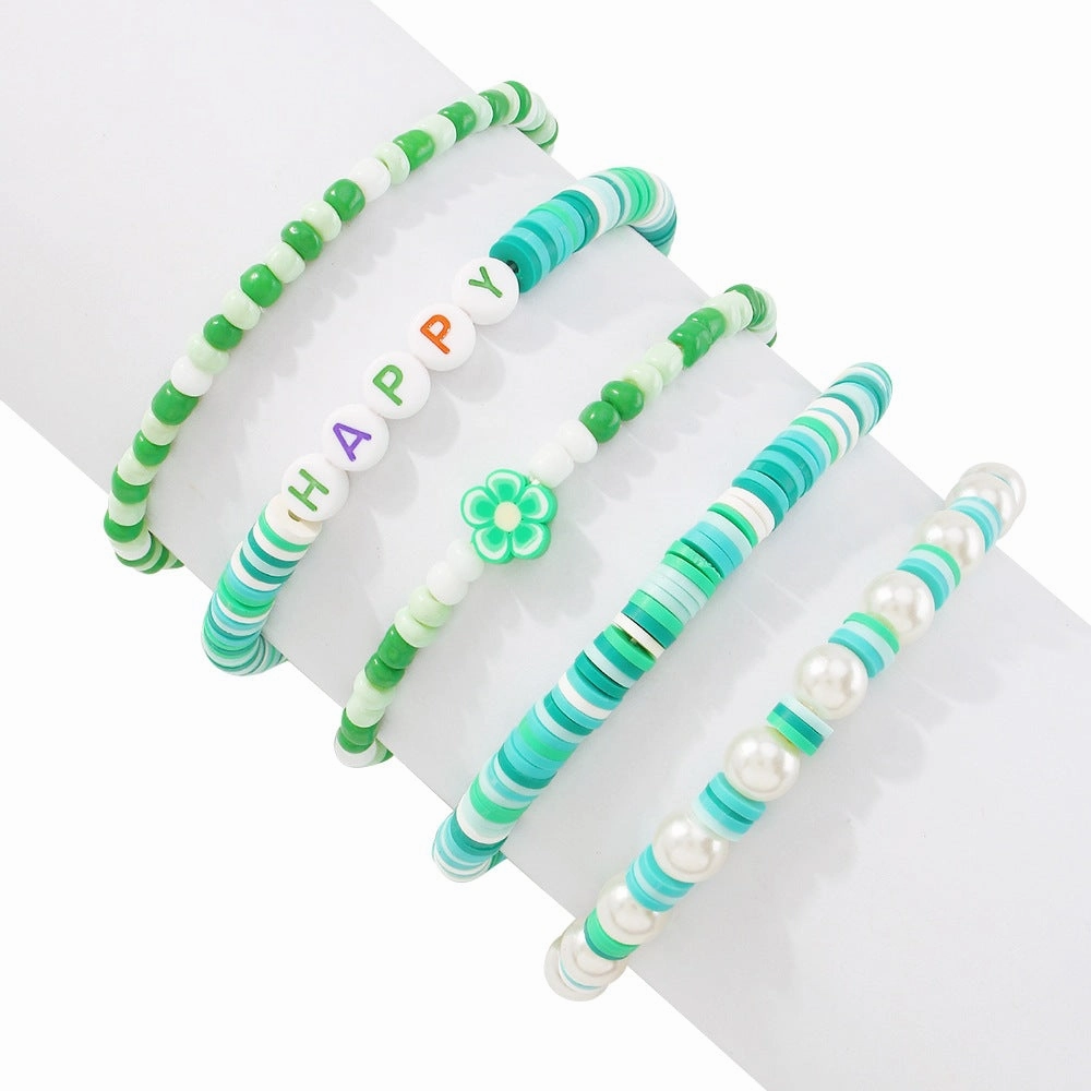 Wholesale Snowman Taichi Flower Elements Imitation Pearl Resin Alphabet Bracelet