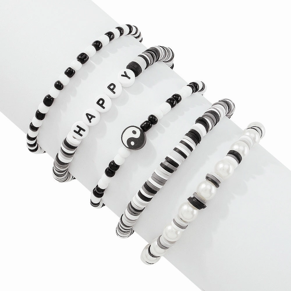 Wholesale Snowman Taichi Flower Elements Imitation Pearl Resin Alphabet Bracelet
