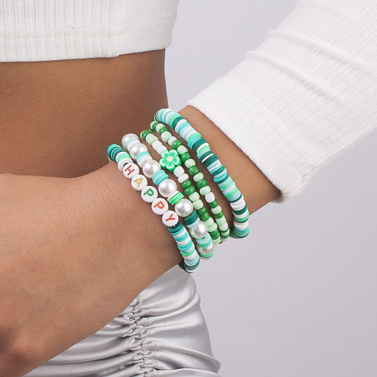 Wholesale Soft Pottery Alphabet Beaded Colorful Bracelet