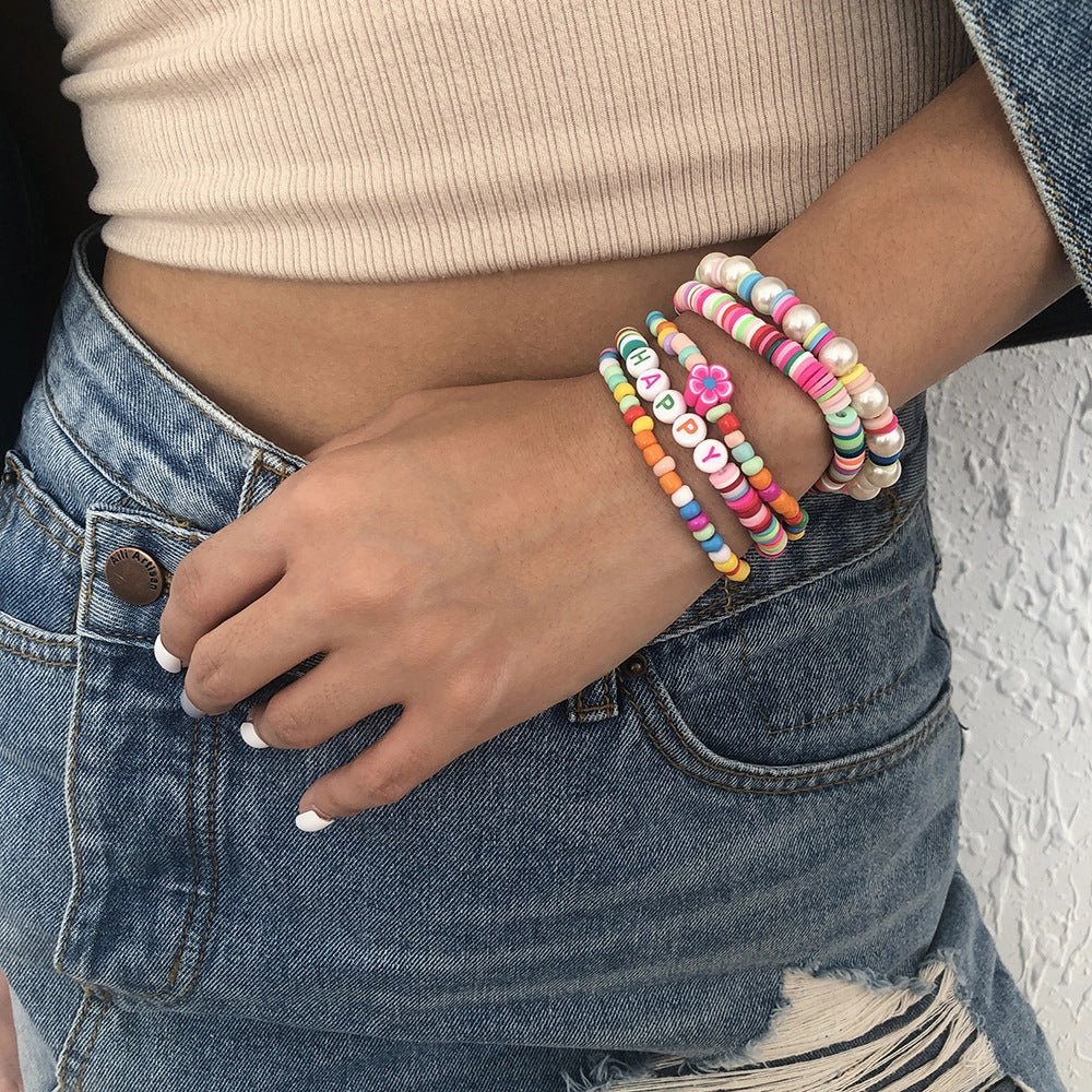 Wholesale Soft Pottery Alphabet Beaded Colorful Bracelet