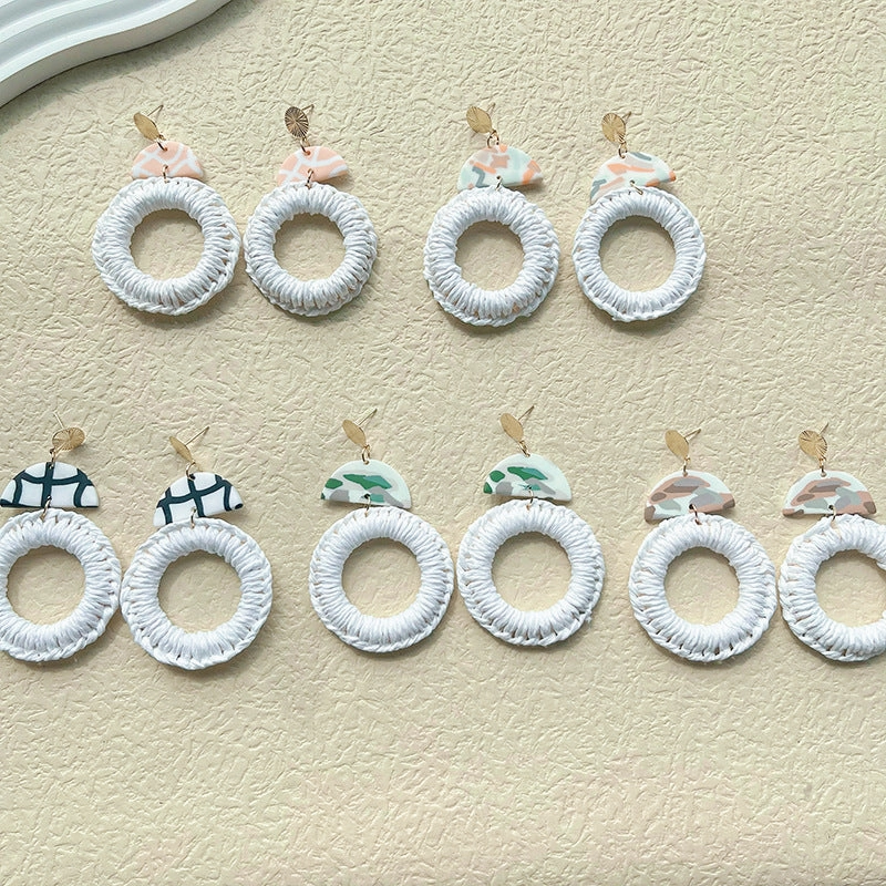Wholesale Soft Pottery Bohemian Straw Earrings