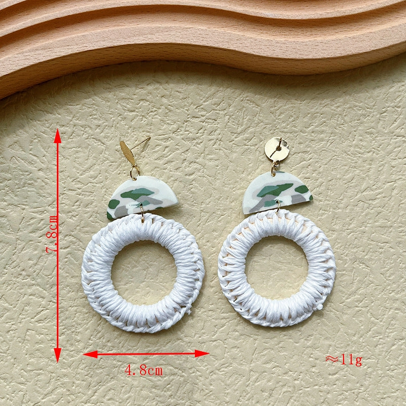 Wholesale Soft Pottery Bohemian Straw Earrings