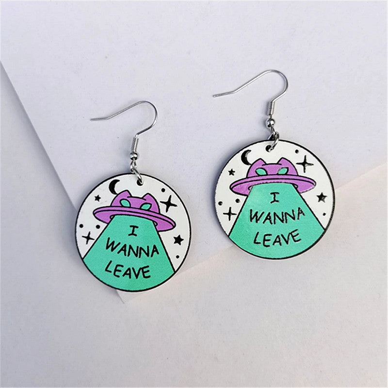 Wholesale Space Cat Alien Acrylic Earrings