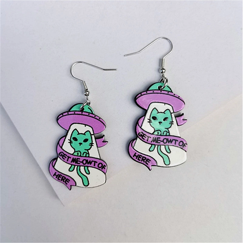 Wholesale Space Cat Alien Acrylic Earrings
