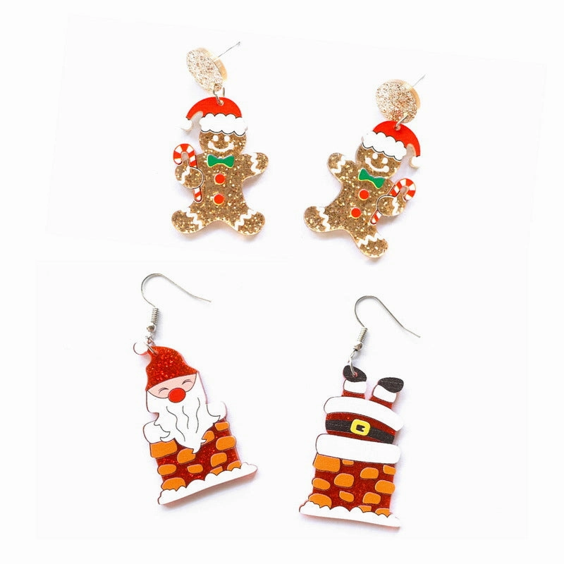 Wholesale Sparkling Pink Acrylic Gingerbread Man Cartoon Earrings