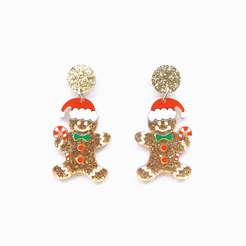Wholesale Sparkling Pink Acrylic Gingerbread Man Cartoon Earrings