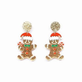 Wholesale Sparkling Pink Acrylic Gingerbread Man Cartoon Earrings